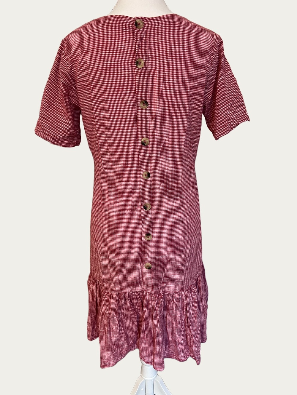 Bombay Paisley Women's Red Midi Gingham Dress with Rose Embroidery Pockets XS - Picture 2 of 16